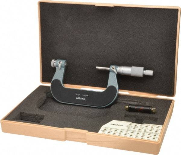 Mitutoyo - 2 to 3" Range, Mechanical Screw Thread Micrometer - Ratchet Stop Thimble, 0.001" Graduation, 0.0002" Accuracy - Exact Tool & Supply