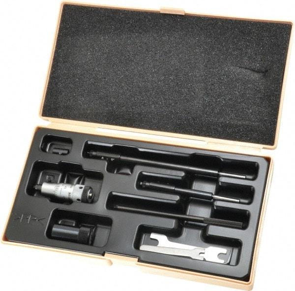 Mitutoyo - 2 to 8", Friction Thimble, Mechanical, Satin Chrome Finish, Interchangeable Rod Micrometer - 0.001 Inch Graduation, Accurate Up to 0.00024+(0.00004xR/20) Inch, 1/2 Inch Travel, 3 Rods - Exact Tool & Supply