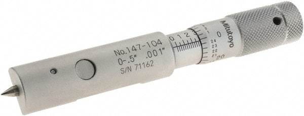Mitutoyo - 0 to 0.5 Inch Measurement Range, 0.001 Inch Graduation, Accuracy up to 0.0001 Inch, Steel, Mechanical Can Seam Micrometer - 15mm Head Diameter, 5mm Throat Depth, Flat Spindle, Includes Carton Case - Exact Tool & Supply