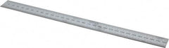 Mitutoyo - 12" Long, 1/64, 1/32" and 0.5, 1mm Graduation, Rigid Stainless Steel Rule - English/Metric Graduation Style, 1" Wide, Silver, Satin Chrome Finish - Exact Tool & Supply