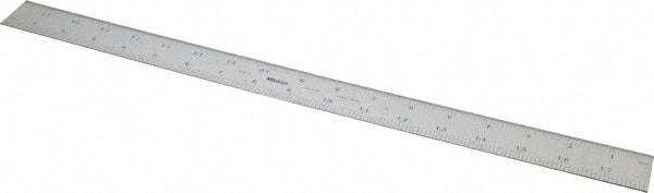 Mitutoyo - 18" Long, 1/100, 1/64, 1/32, 1/10" Graduation, Rigid Stainless Steel Rule - 5R Graduation Style, 1-3/16" Wide, Silver, Satin Chrome Finish - Exact Tool & Supply