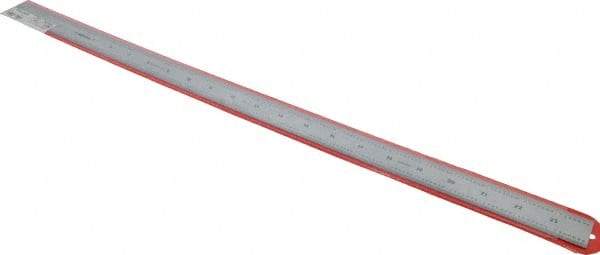 Mitutoyo - 24" Long, 1/64, 1/32, 1/16, 1/8" Graduation, Rigid Stainless Steel Rule - 4R Graduation Style, 1-3/16" Wide, Silver, Satin Chrome Finish - Exact Tool & Supply