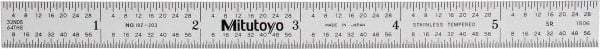 Mitutoyo - 6" Long, 1/100, 1/64, 1/32, 1/10" Graduation, Flexible Stainless Steel Rule - 5R Graduation Style, 1/2" Wide, Silver, Satin Chrome Finish - Exact Tool & Supply