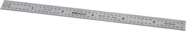 Mitutoyo - 6" Long, 1/64, 1/32" and 0.5, 1mm Graduation, Flexible Stainless Steel Rule - English/Metric Graduation Style, 1/2" Wide, Silver, Satin Chrome Finish - Exact Tool & Supply