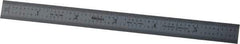 Mitutoyo - 6" Long, 1/100, 1/50" and 0.5, 1mm Graduation, Flexible Stainless Steel Rule - Decimal/Metric Graduation Style, 1/2" Wide, Silver, Satin Chrome Finish - Exact Tool & Supply