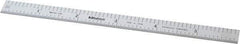 Mitutoyo - 6" Long, 1/50, 1/10" and 0.5, 1mm Graduation, Flexible Stainless Steel Rule - Decimal/Metric Graduation Style, 1/2" Wide, Silver, Satin Chrome Finish - Exact Tool & Supply