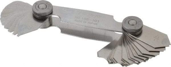 Mitutoyo - 30 Piece, 1/32 to 1/4 Inch Radius, Radius Gage Set - Style B, 1/64 Inch Graduation - Exact Tool & Supply
