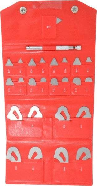 Mitutoyo - 25 Piece, 1/64 to 1/2 Inch Radius, Stainless Steel Radius Gage Set - Satin Chrome Coated - Exact Tool & Supply