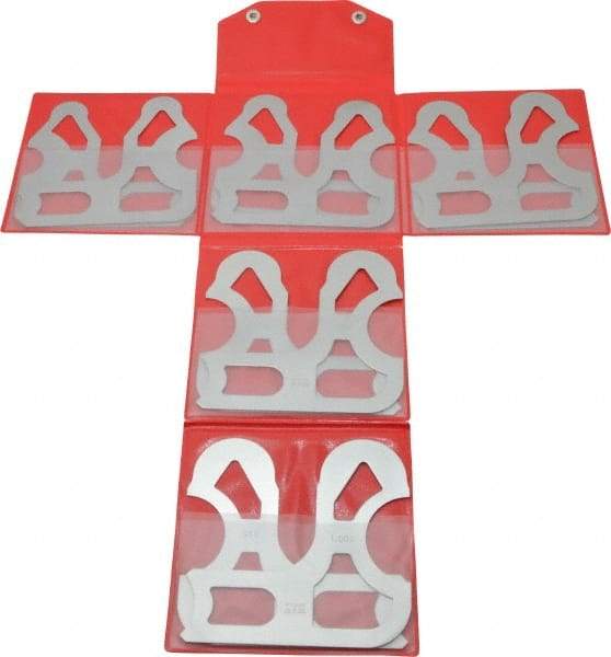 Mitutoyo - 10 Piece, 0.55 to 1 Inch Radius, Stainless Steel Radius Gage Set - Satin Chrome Coated - Exact Tool & Supply