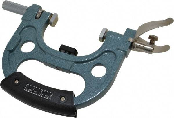 Mitutoyo - 2 to 3 Inch, Snap Gage - 0.0001 Inch Graduation, 15 N Measuring Force, Carbide Anvil, Dial Display - Exact Tool & Supply