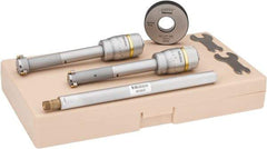 Mitutoyo - 7 Piece, 1/2 to 0.8", Carbide, TiN Coated, Hole Mechanical Inside Micrometer Set - 0.0002" Graduation, Ratchet Stop Thimble, Includes Extension, Fitted Plastic Case & (1) Setting Ring - Exact Tool & Supply