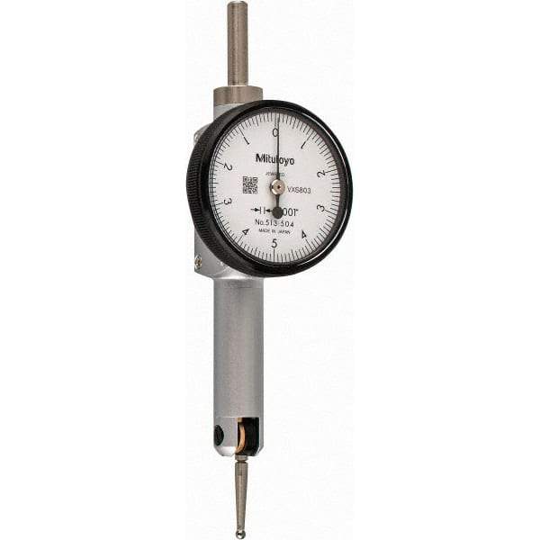 Mitutoyo - 0.01 Inch Range, 0.0001 Inch Dial Graduation, Horizontal Dial Test Indicator - 1.27 Inch White Dial, 0-5-0 Dial Reading, Accurate to 0.0002 Inch - Exact Tool & Supply