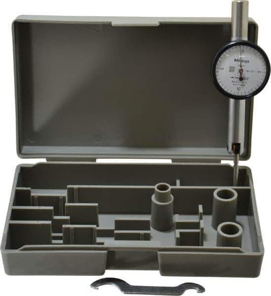 Mitutoyo - 0.02 Inch Range, 0.0005 Inch Dial Graduation, Horizontal Dial Test Indicator - 1.27 Inch White Dial, 0-10-0 Dial Reading, Accurate to 0.0005 Inch - Exact Tool & Supply