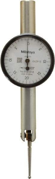 Mitutoyo - 0.04 Inch Range, 0.001 Inch Dial Graduation, Horizontal Dial Test Indicator - 1.27 Inch White Dial, 0-20-0 Dial Reading, Accurate to 0.001 Inch - Exact Tool & Supply