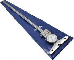 Mitutoyo - 0 to 12 Inch Range, Stainless Steel, White Dial Depth Gage - 0.0015 Inch Graduation, 0.0015 Inch Accuracy, 4 Inch Base Measuring Length - Exact Tool & Supply