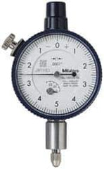 Mitutoyo - 0.025" Range, 0-5-0 Dial Reading, 0.0001" Graduation Dial Drop Indicator - 1-5/8" Dial, 0.01" Range per Revolution, 0.0001" Accuracy, Revolution Counter - Exact Tool & Supply