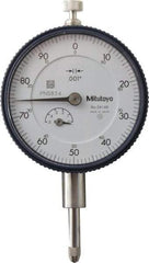 Mitutoyo - 1/2" Range, 0-100 Dial Reading, 0.001" Graduation Dial Drop Indicator - 2-1/4" Dial, 0.1" Range per Revolution, 0.001" Accuracy, Revolution Counter - Exact Tool & Supply