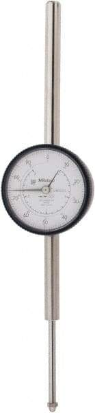 Mitutoyo - 2" Range, 0-100 Dial Reading, 0.001" Graduation Dial Drop Indicator - 2-3/16" Dial, 1" Range per Revolution, 0.003" Accuracy, Revolution Counter - Exact Tool & Supply