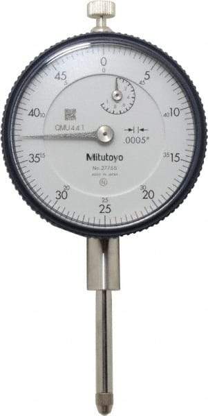 Mitutoyo - 1" Range, 0-50 Dial Reading, 0.0005" Graduation Dial Drop Indicator - 2-3/16" Dial, 0.05" Range per Revolution, 0.002" Accuracy, Revolution Counter - Exact Tool & Supply