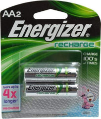 Energizer - Size AA, NiMH, 2 Pack, Standard Battery - 1.2 Volts, Flat Terminal, ANSI Regulated - Exact Tool & Supply