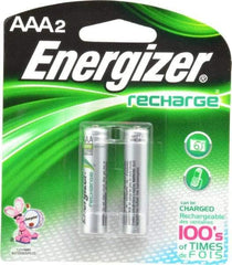 Energizer - Size AAA, NiMH, 2 Pack, Standard Battery - 1.2 Volts, Flat Terminal, ANSI Regulated - Exact Tool & Supply