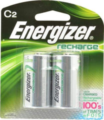 Energizer - Size C, NiMH, 2 Pack, Standard Battery - 1.2 Volts, Flat Terminal, ANSI Regulated - Exact Tool & Supply
