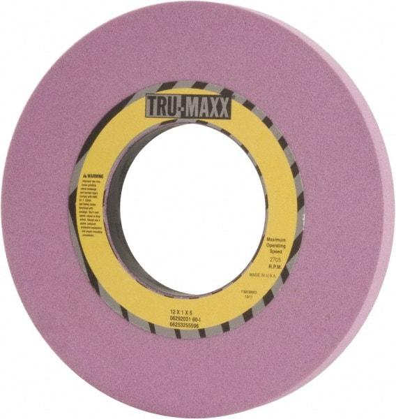 Tru-Maxx - 12" Diam x 5" Hole x 1" Thick, I Hardness, 60 Grit Surface Grinding Wheel - Aluminum Oxide, Type 1, Medium Grade, 2,705 Max RPM, Vitrified Bond, No Recess - Exact Tool & Supply