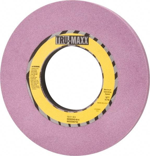 Tru-Maxx - 12" Diam x 5" Hole x 1" Thick, K Hardness, 60 Grit Surface Grinding Wheel - Aluminum Oxide, Type 1, Medium Grade, 2,705 Max RPM, Vitrified Bond, No Recess - Exact Tool & Supply