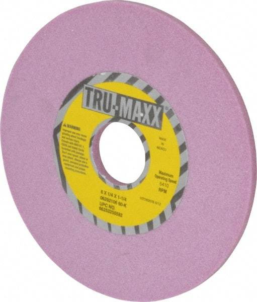 Tru-Maxx - 6" Diam x 1-1/4" Hole x 1/4" Thick, K Hardness, 60 Grit Surface Grinding Wheel - Aluminum Oxide, Type 1, Medium Grade, 5,410 Max RPM, Vitrified Bond, No Recess - Exact Tool & Supply