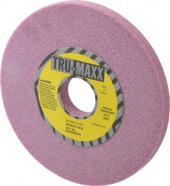 Tru-Maxx - 6" Diam x 1-1/4" Hole x 1/2" Thick, K Hardness, 46 Grit Surface Grinding Wheel - Aluminum Oxide, Type 1, Coarse Grade, 5,410 Max RPM, Vitrified Bond, No Recess - Exact Tool & Supply