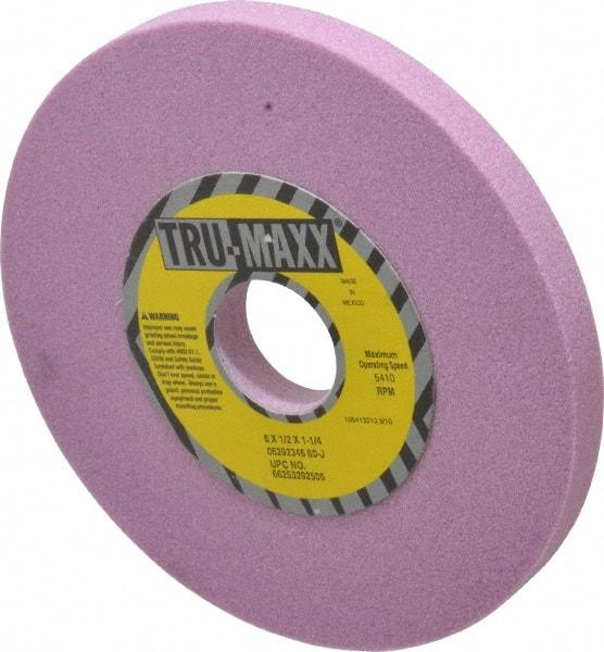 Tru-Maxx - 6" Diam x 1-1/4" Hole x 1/2" Thick, J Hardness, 60 Grit Surface Grinding Wheel - Aluminum Oxide, Type 1, Medium Grade, 5,410 Max RPM, Vitrified Bond, No Recess - Exact Tool & Supply