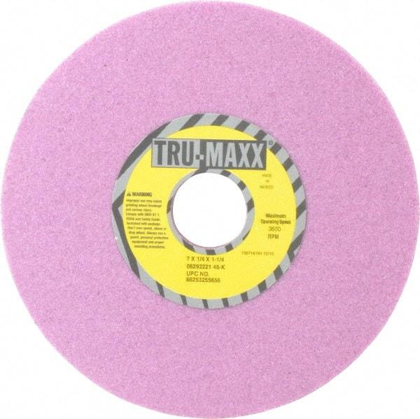 Tru-Maxx - 7" Diam x 1-1/4" Hole x 1/4" Thick, K Hardness, 46 Grit Surface Grinding Wheel - Aluminum Oxide, Type 1, Coarse Grade, 3,600 Max RPM, Vitrified Bond, No Recess - Exact Tool & Supply