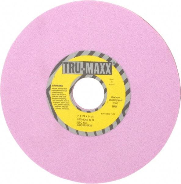 Tru-Maxx - 7" Diam x 1-1/4" Hole x 1/4" Thick, H Hardness, 80 Grit Surface Grinding Wheel - Aluminum Oxide, Type 1, Medium Grade, 3,600 Max RPM, Vitrified Bond, No Recess - Exact Tool & Supply