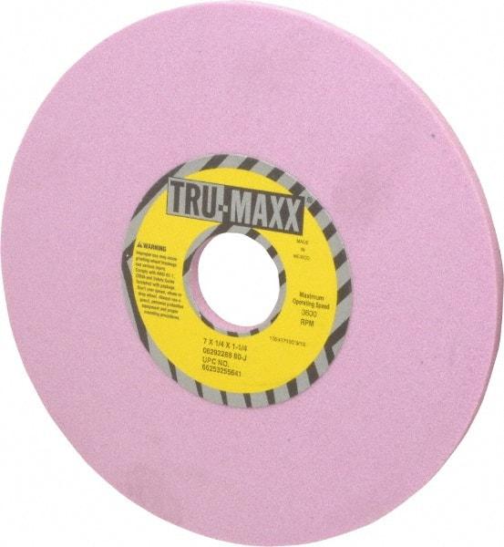 Tru-Maxx - 7" Diam x 1-1/4" Hole x 1/4" Thick, J Hardness, 80 Grit Surface Grinding Wheel - Aluminum Oxide, Type 1, Medium Grade, 3,600 Max RPM, Vitrified Bond, No Recess - Exact Tool & Supply