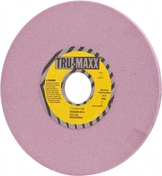 Tru-Maxx - 7" Diam x 1-1/4" Hole x 1/4" Thick, K Hardness, 80 Grit Surface Grinding Wheel - Aluminum Oxide, Type 1, Medium Grade, 3,600 Max RPM, Vitrified Bond, No Recess - Exact Tool & Supply