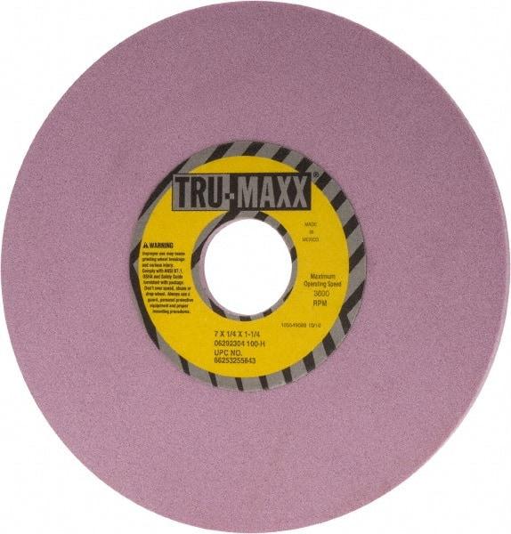 Tru-Maxx - 7" Diam x 1-1/4" Hole x 1/4" Thick, H Hardness, 100 Grit Surface Grinding Wheel - Aluminum Oxide, Type 1, Fine Grade, 3,600 Max RPM, Vitrified Bond, No Recess - Exact Tool & Supply