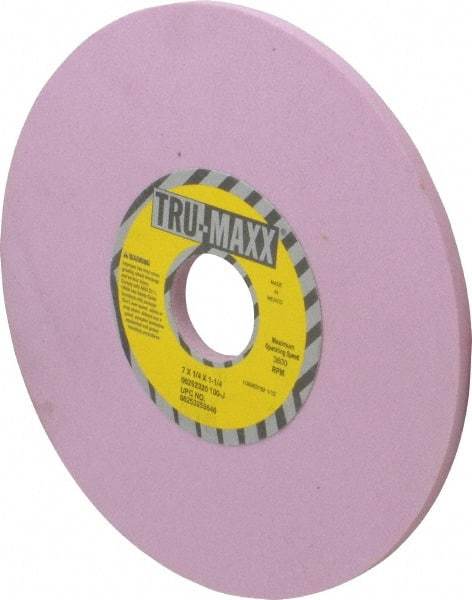 Tru-Maxx - 7" Diam x 1-1/4" Hole x 1/4" Thick, J Hardness, 100 Grit Surface Grinding Wheel - Aluminum Oxide, Type 1, Fine Grade, 3,600 Max RPM, Vitrified Bond, No Recess - Exact Tool & Supply