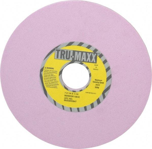 Tru-Maxx - 7" Diam x 1-1/4" Hole x 1/4" Thick, K Hardness, 100 Grit Surface Grinding Wheel - Aluminum Oxide, Type 1, Fine Grade, 3,600 Max RPM, Vitrified Bond, No Recess - Exact Tool & Supply