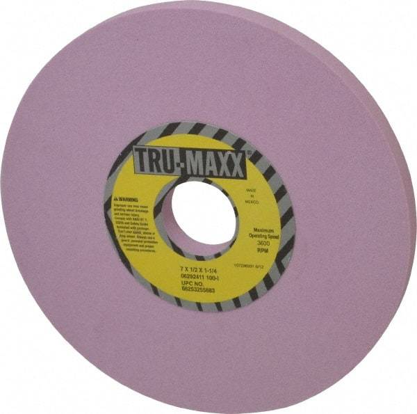 Tru-Maxx - 7" Diam x 1-1/4" Hole x 1/2" Thick, I Hardness, 100 Grit Surface Grinding Wheel - Aluminum Oxide, Type 1, Fine Grade, 3,600 Max RPM, Vitrified Bond, No Recess - Exact Tool & Supply