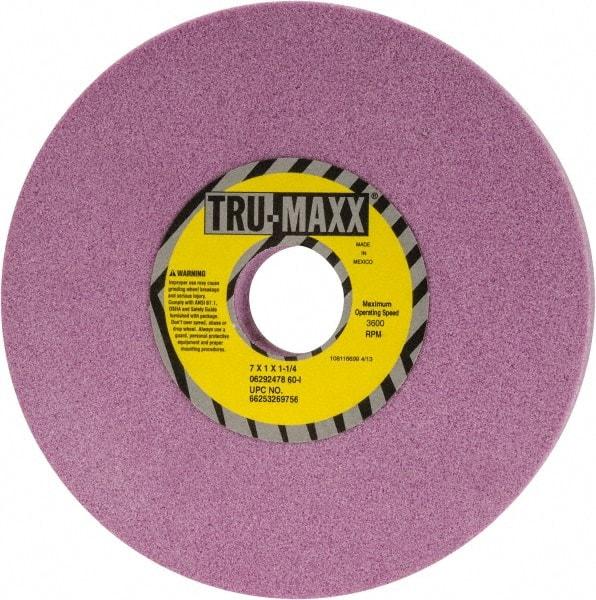 Tru-Maxx - 7" Diam x 1-1/4" Hole x 1" Thick, I Hardness, 60 Grit Surface Grinding Wheel - Aluminum Oxide, Type 1, Medium Grade, 3,600 Max RPM, Vitrified Bond, No Recess - Exact Tool & Supply