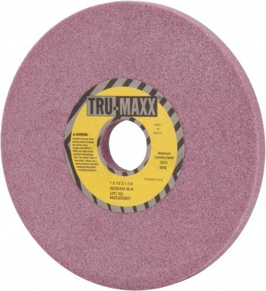 Tru-Maxx - 7" Diam x 1-1/4" Hole x 1/2" Thick, K Hardness, 46 Grit Surface Grinding Wheel - Aluminum Oxide, Type 1, Coarse Grade, 3,600 Max RPM, Vitrified Bond, No Recess - Exact Tool & Supply