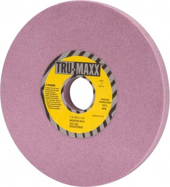 Tru-Maxx - 7" Diam x 1-1/4" Hole x 1/2" Thick, K Hardness, 80 Grit Surface Grinding Wheel - Aluminum Oxide, Type 1, Medium Grade, 3,600 Max RPM, Vitrified Bond, No Recess - Exact Tool & Supply