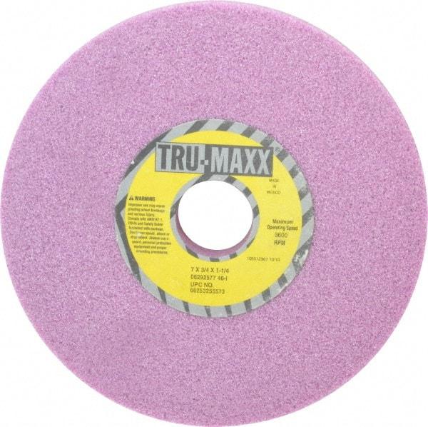 Tru-Maxx - 7" Diam x 1-1/4" Hole x 3/4" Thick, I Hardness, 46 Grit Surface Grinding Wheel - Aluminum Oxide, Type 1, Coarse Grade, 3,600 Max RPM, Vitrified Bond, No Recess - Exact Tool & Supply