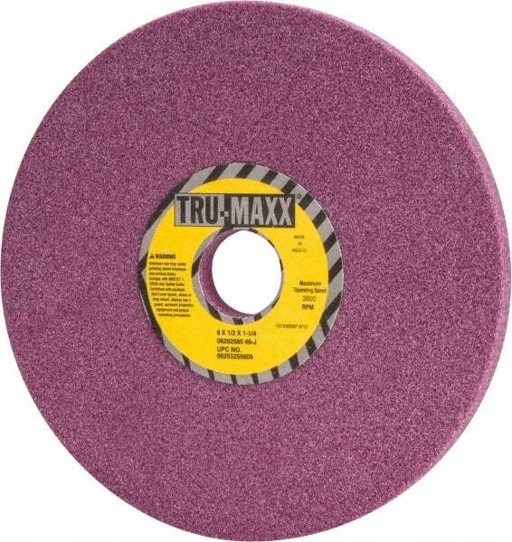 Tru-Maxx - 8" Diam x 1-1/4" Hole x 1/2" Thick, J Hardness, 46 Grit Surface Grinding Wheel - Aluminum Oxide, Type 1, Coarse Grade, 3,600 Max RPM, Vitrified Bond, No Recess - Exact Tool & Supply