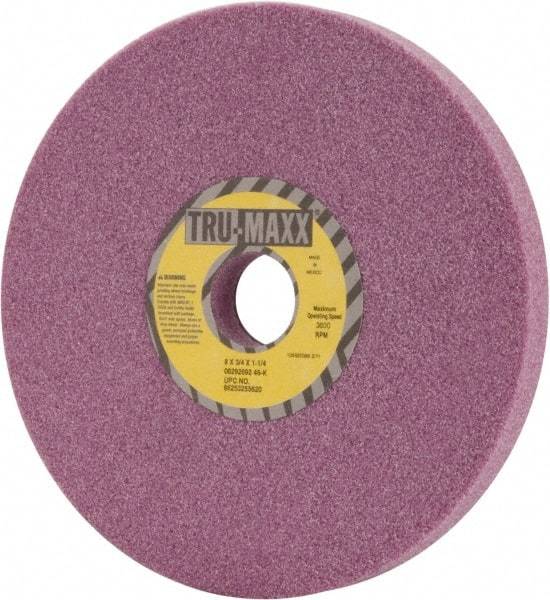 Tru-Maxx - 8" Diam x 1-1/4" Hole x 3/4" Thick, K Hardness, 46 Grit Surface Grinding Wheel - Aluminum Oxide, Type 1, Coarse Grade, 3,600 Max RPM, Vitrified Bond, No Recess - Exact Tool & Supply