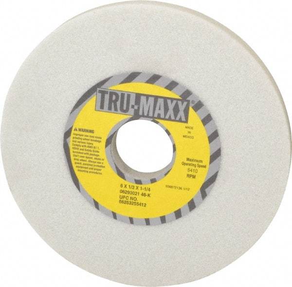 Tru-Maxx - 6" Diam x 1-1/4" Hole x 1/2" Thick, K Hardness, 46 Grit Surface Grinding Wheel - Aluminum Oxide, Type 1, Coarse Grade, 5,410 Max RPM, Vitrified Bond, No Recess - Exact Tool & Supply