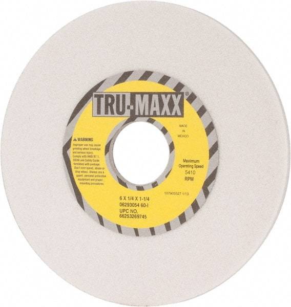 Tru-Maxx - 6" Diam x 1-1/4" Hole x 1/4" Thick, I Hardness, 60 Grit Surface Grinding Wheel - Aluminum Oxide, Type 1, Medium Grade, 5,410 Max RPM, Vitrified Bond, No Recess - Exact Tool & Supply