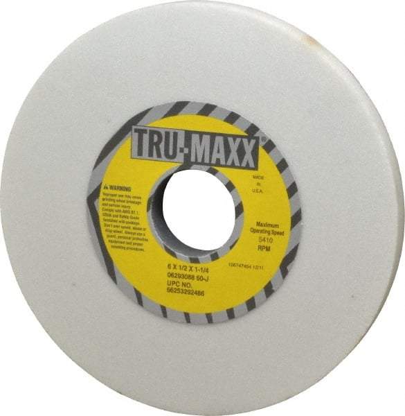 Tru-Maxx - 6" Diam x 1-1/4" Hole x 1/2" Thick, J Hardness, 60 Grit Surface Grinding Wheel - Aluminum Oxide, Type 1, Medium Grade, 5,410 Max RPM, Vitrified Bond, No Recess - Exact Tool & Supply