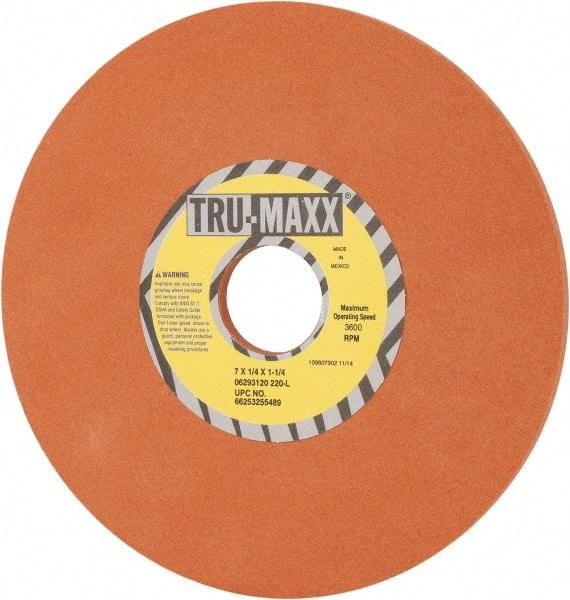 Tru-Maxx - 7" Diam x 1-1/4" Hole x 1/4" Thick, L Hardness, 220 Grit Surface Grinding Wheel - Aluminum Oxide, Type 1, Very Fine Grade, 3,600 Max RPM, Vitrified Bond, No Recess - Exact Tool & Supply
