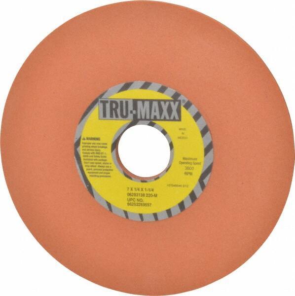 Tru-Maxx - 7" Diam x 1-1/4" Hole x 1/4" Thick, M Hardness, 220 Grit Surface Grinding Wheel - Aluminum Oxide, Type 1, Very Fine Grade, 3,600 Max RPM, Vitrified Bond, No Recess - Exact Tool & Supply